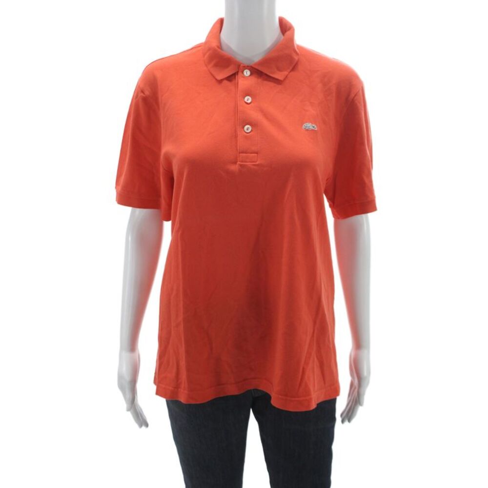Lacoste Womens Basic Collared Short Sleeve Orange Cotton Polo Size 5